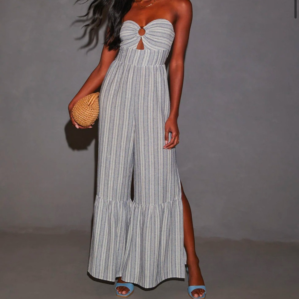 Strapless slit leg jumpsuit